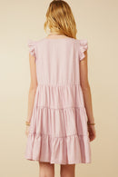 HY7296W Blush Plus Ruffled Button Down Tiered Tank Dress Back