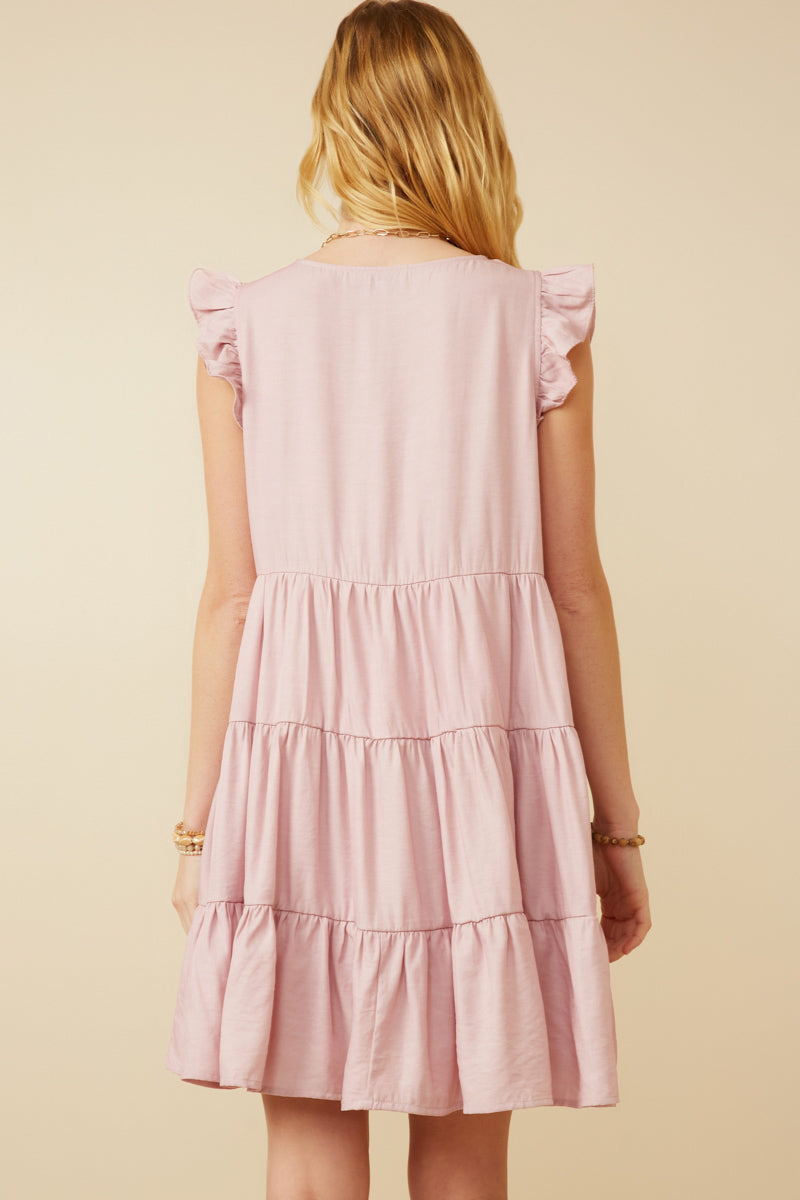 HY7296W Blush Plus Ruffled Button Down Tiered Tank Dress Back