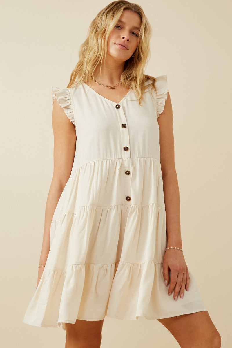 HY7296W Ivory Plus Ruffled Button Down Tiered Tank Dress Gif