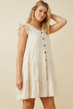 HY7296W Ivory Plus Ruffled Button Down Tiered Tank Dress Side