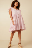 HY7296W Blush Plus Ruffled Button Down Tiered Tank Dress Front