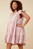 HY7296 Blush Womens Ruffled Button Down Tiered Tank Dress Gif