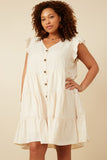 HY7296 Ivory Womens Ruffled Button Down Tiered Tank Dress Front