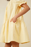 HY7297 Lemon Womens Asymmetric Seam Detail Cinched Cuff Poplin Dress Full Body