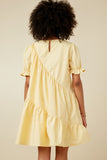 HY7297 Lemon Womens Asymmetric Seam Detail Cinched Cuff Poplin Dress Side
