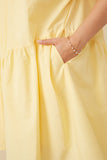 HY7297 Lemon Womens Asymmetric Seam Detail Cinched Cuff Poplin Dress Gif
