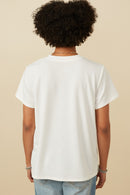 HY7311 OFF WHITE Womens Multi Floral Patched Knit Tee Detail