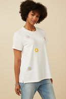 HY7311 OFF WHITE Womens Multi Floral Patched Knit Tee Back