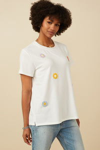 HY7311 OFF WHITE Womens Multi Floral Patched Knit Tee Back