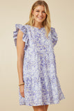 HY7313 Lavender Womens Ditsy Floral Exaggerated Ruffle Sleeve Dress Front