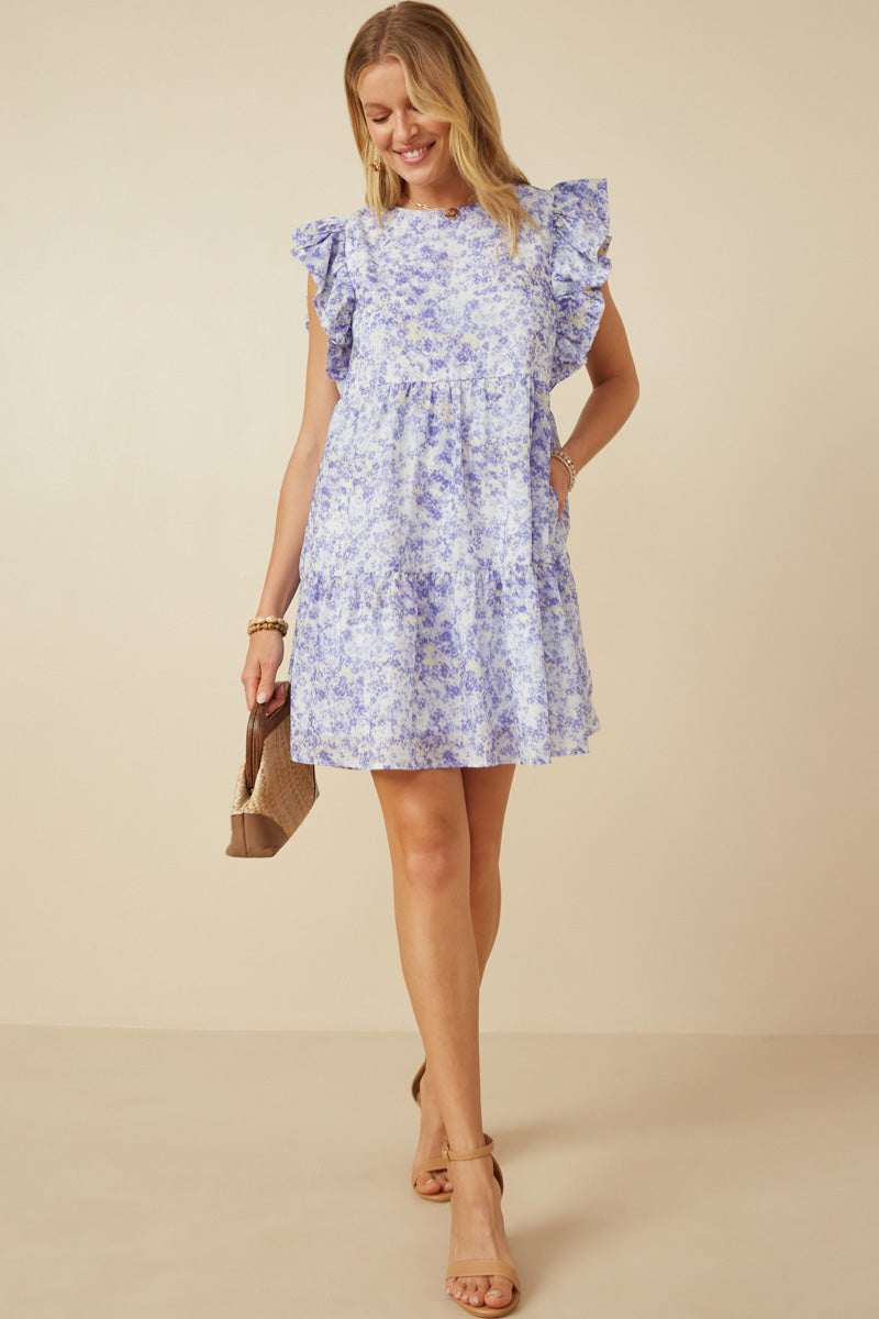 Womens Ditsy Floral Exaggerated Ruffle Sleeve Dress