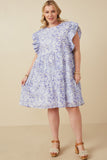 HY7313 Lavender Womens Ditsy Floral Exaggerated Ruffle Sleeve Dress Detail
