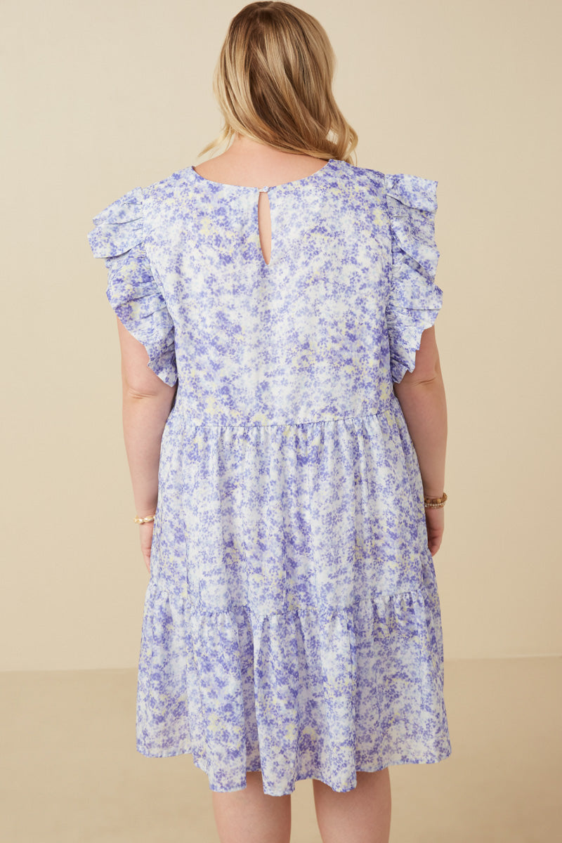purple ditsy floral dress Purple 1940s Ditsy Floral Short Sleeves Fitted Midi Dress