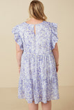 HY7313W Lavender Plus Ditsy Floral Exaggerated Ruffle Sleeve Dress Gif