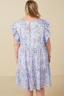 HY7313W Lavender Plus Ditsy Floral Exaggerated Ruffle Sleeve Dress Gif