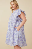 HY7313W Lavender Plus Ditsy Floral Exaggerated Ruffle Sleeve Dress Full Body