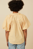 HY7314 YELLOW Womens Stirped Puff Sleeve Button Up Poplin Shirt Side