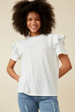 Contrast Tipped Ruffled Ribbed Knit Top
