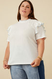 Contrast Tipped Ruffled Ribbed Knit Top