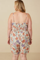 HY7329W Ivory Plus Romantic Floral Smock Back Romper Full Body