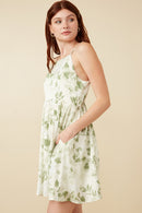 HY7339 Sage Womens Satin Floral Smocked Back Tank Dress Full Body