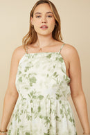 HY7339 Sage Womens Satin Floral Smocked Back Tank Dress Back