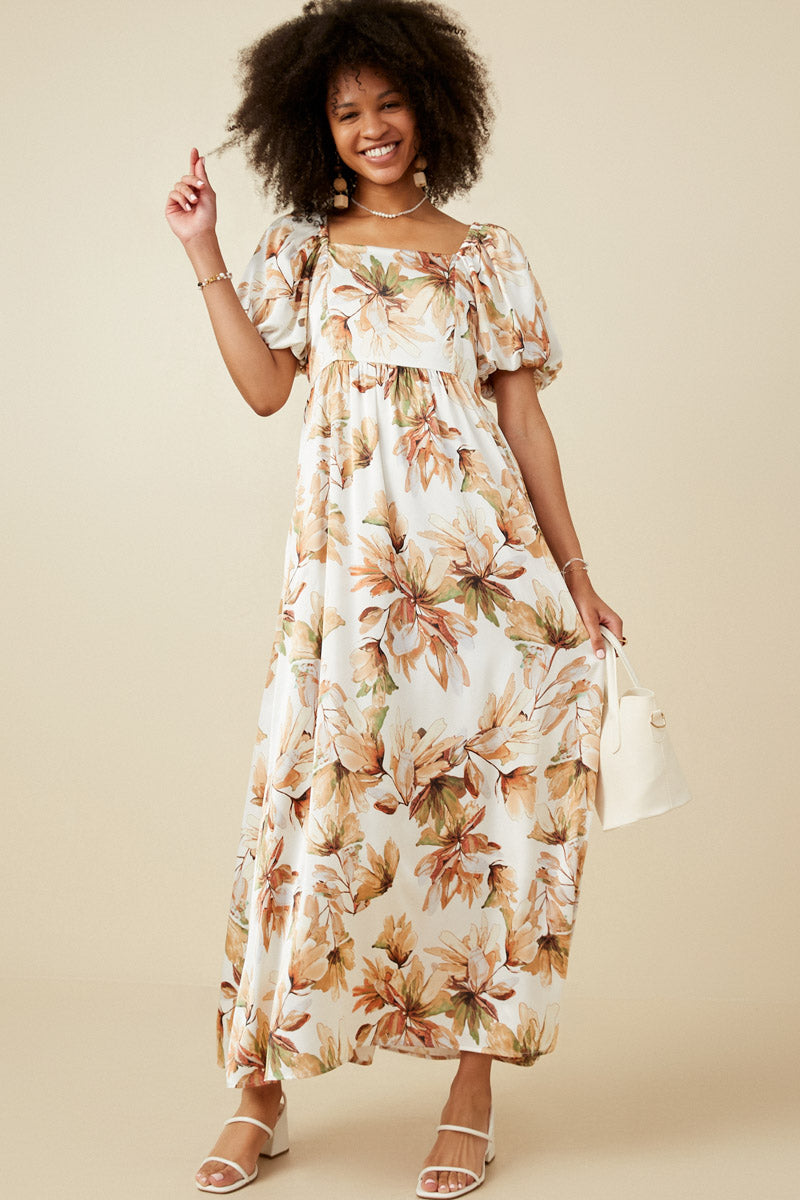 Womens Watercolor Floral Bubble Sleeve Back Dress | Boho Inspired Inclusive Outfits Cream / S Cream *Women's Dresses Casual Dresses Hayden Los Angeles Womens Watercolor Floral Bubble Sleeve Back Dress | Boho Inspired Inclusive Outfits Cream / S Cream *Women's Dresses Casual Dresses Hayden Los Angeles