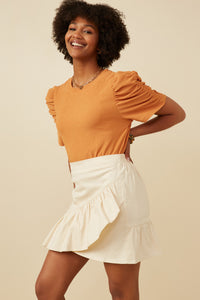 HY7349 IVORY Womens Cotton Poplin Asymmetric Ruffle Skirt Back