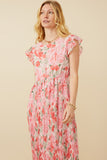 HY7374 Pink Womens Romantic Floral Ruffle Tank Pleated Skirt Dress Gif