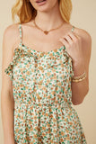 HY7378 Cream Womens Ditsy Floral Button Detail Ruffled Tank Dress Gif