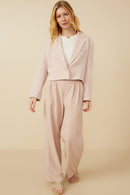 HY7379 Pink Womens One Button Cropped Blazer Gif