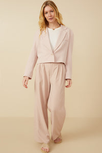 HY7379 Pink Womens One Button Cropped Blazer Gif