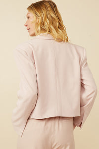 HY7379 Pink Womens One Button Cropped Blazer Back