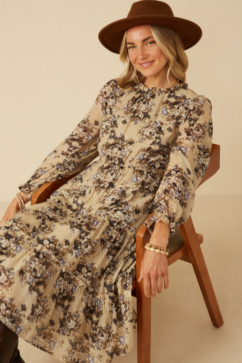 Romantic Floral Ruffle Detailed Tiered Dress