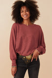 HY7400 Rust Womens Marled Rib Soft Knit Dolman Top Front