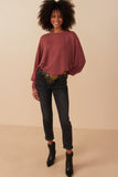 HY7400 Rust Womens Marled Rib Soft Knit Dolman Top Full Body