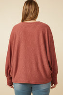 HY7400W Rust Plus Marled Rib Soft Knit Dolman Top Detail