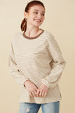 Soft Stripe Knit Contrast Banded Long Sleeve Tee