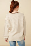 HY7404 Taupe Womens Soft Stripe Knit Contrast Banded Long Sleeve Tee Detail