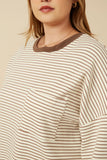 HY7404W Taupe Plus Soft Stripe Knit Contrast Banded Long Sleeve Tee Gif
