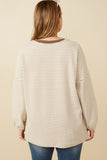 HY7404W Taupe Plus Soft Stripe Knit Contrast Banded Long Sleeve Tee Side