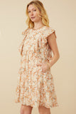 HY7413 Rust Womens Textured Floral Bubble Ruffled Dress Front 2