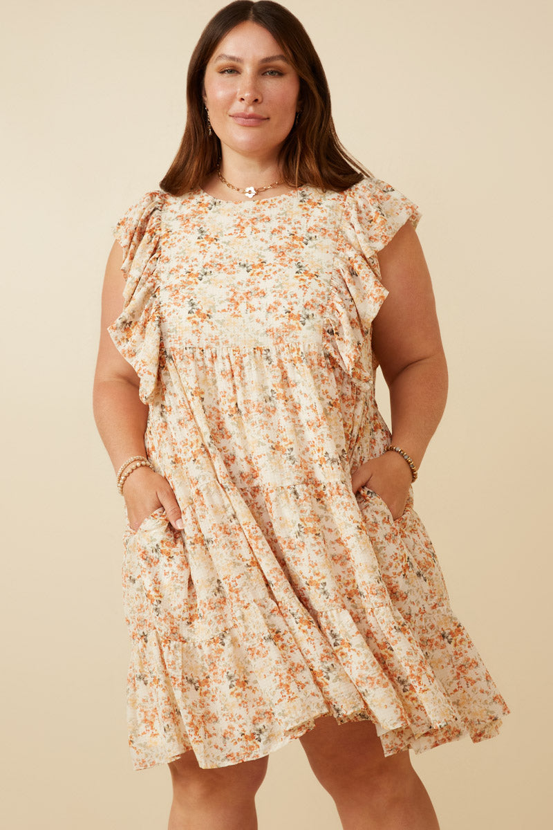 Womens Textured Floral Bubble Ruffled Dress