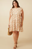 HY7413W RUST Plus Textured Floral Bubble Ruffled Dress Full Body