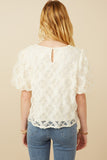 HY7416 Cream Womens Floral Applique Round Neck Top Side