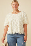 HY7416 Cream Womens Floral Applique Round Neck Top Front