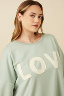 HY7428W Pink Plus Love Patched French Terry Sweatshirt Front 2