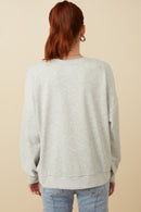 HY7429 Grey Womens Smile Text Cropped French Terry Top Front