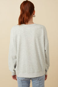 HY7429 Grey Womens Smile Text Cropped French Terry Top Front