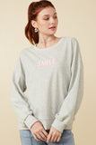 HY7429 Grey Womens Smile Text Cropped French Terry Top Front 2